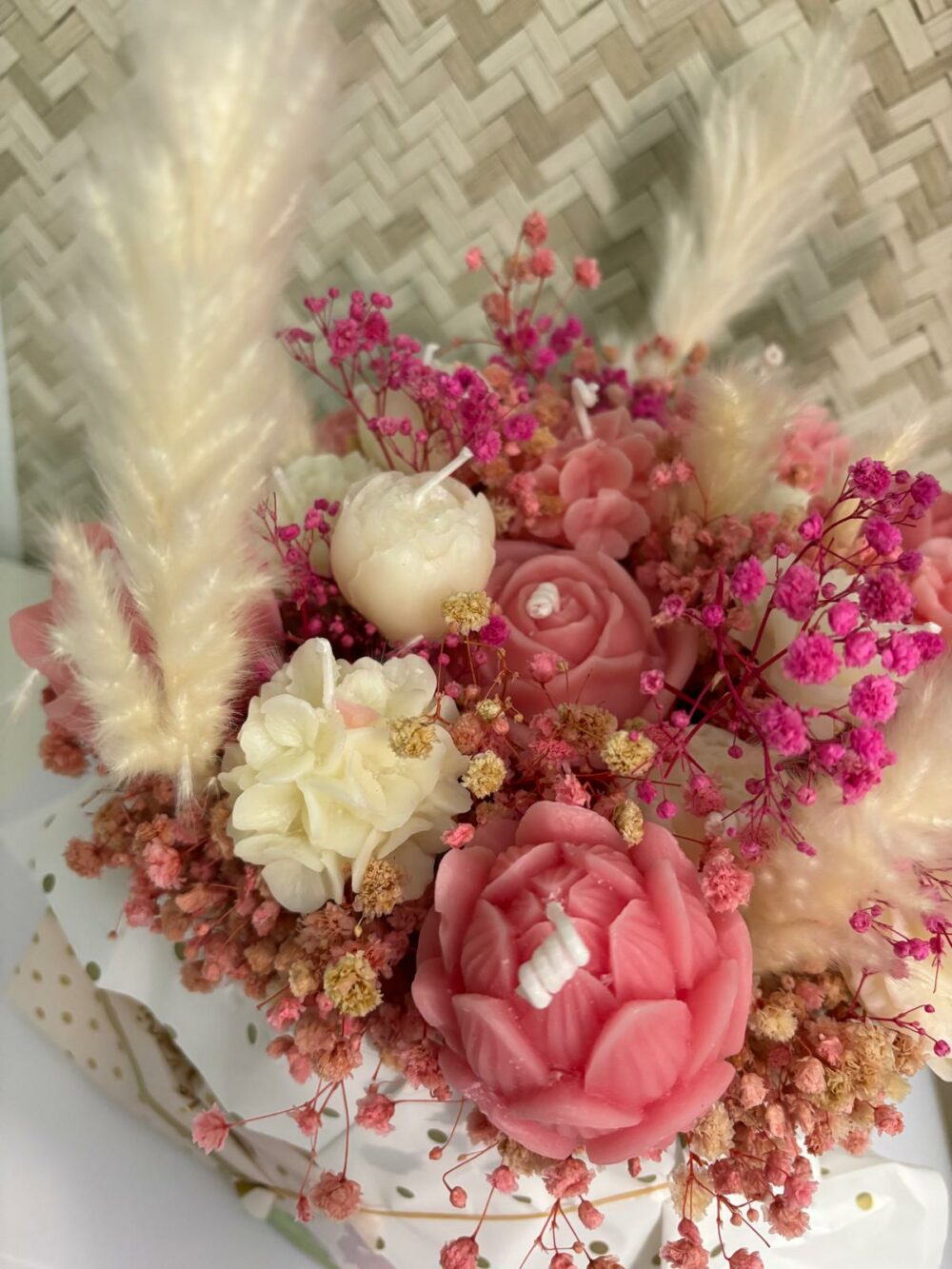 Bouquet de bougies Rose et Blanc – Image 4