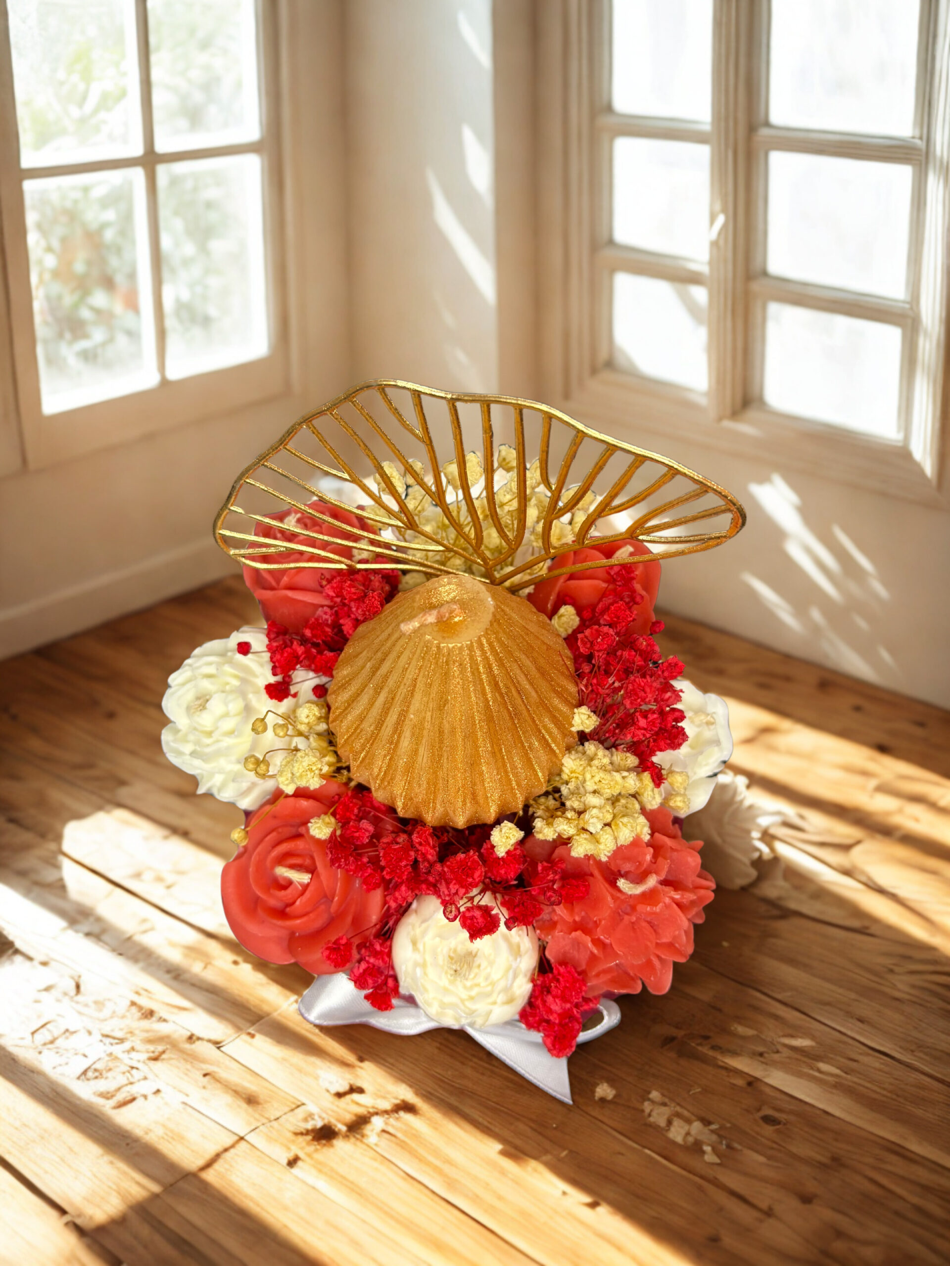 bouquet de bougies rouge doré & blanc