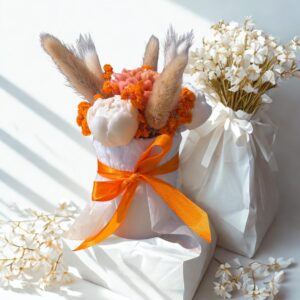 Bouquet de bougies orange & blanc