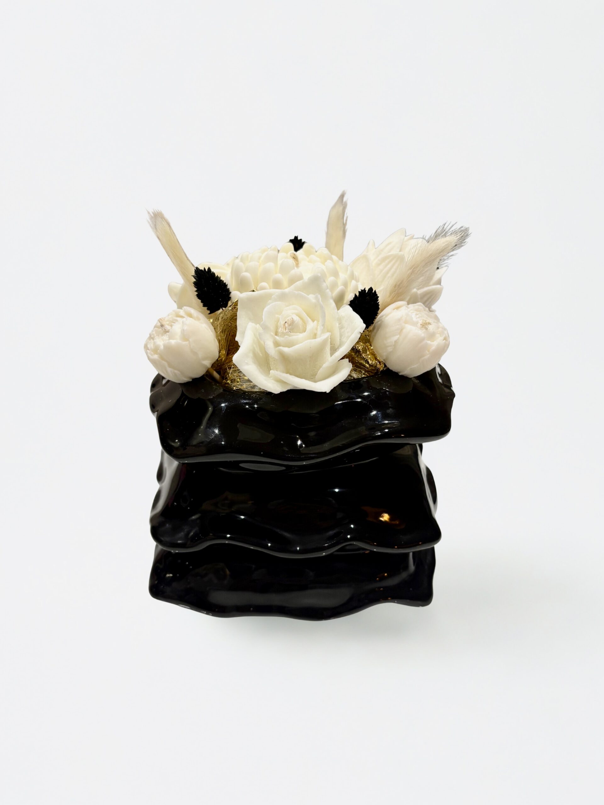 bouquet de bougies blanc, doré & noir