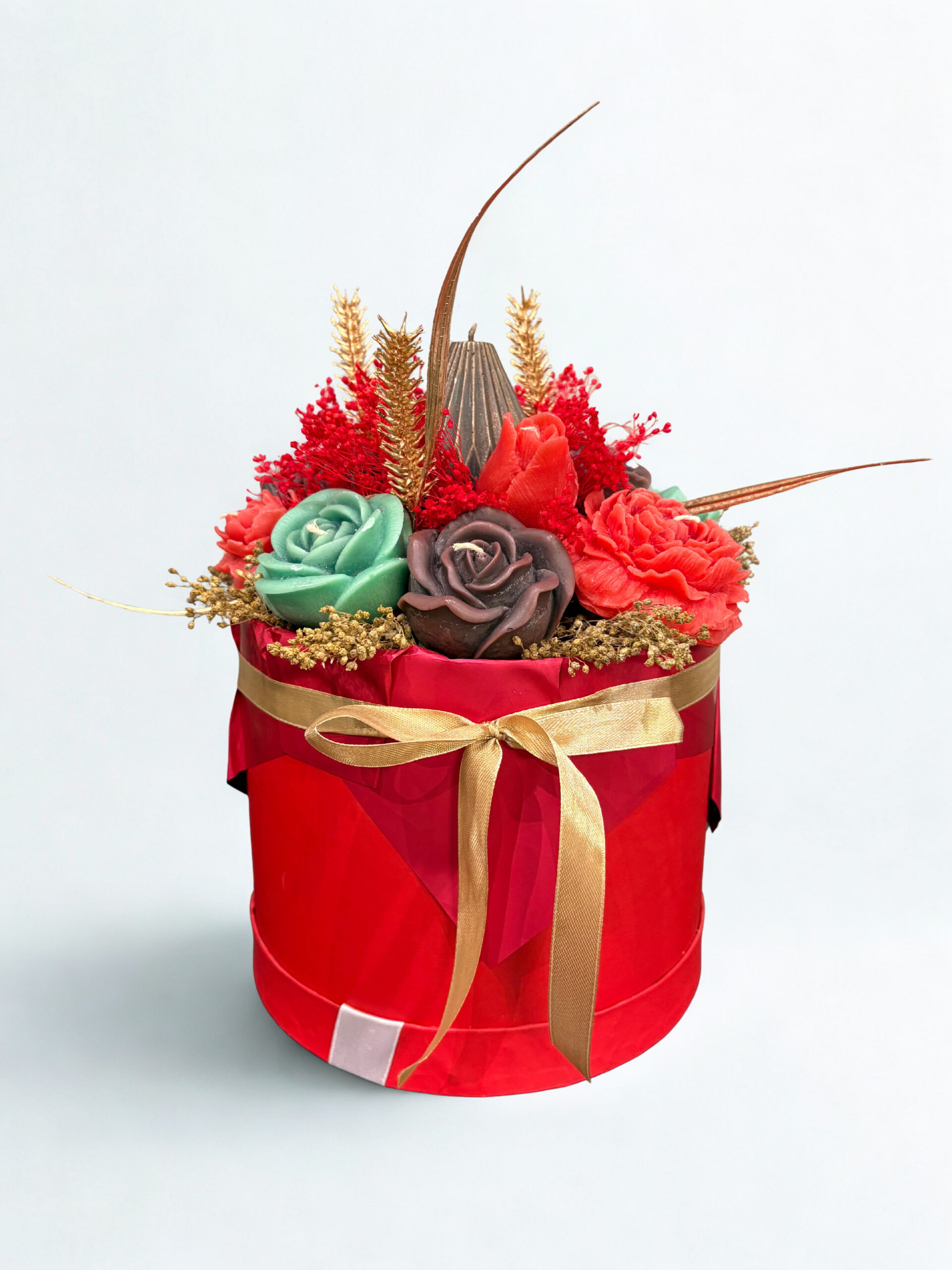 bouquet de bougies marron, rouge & vert